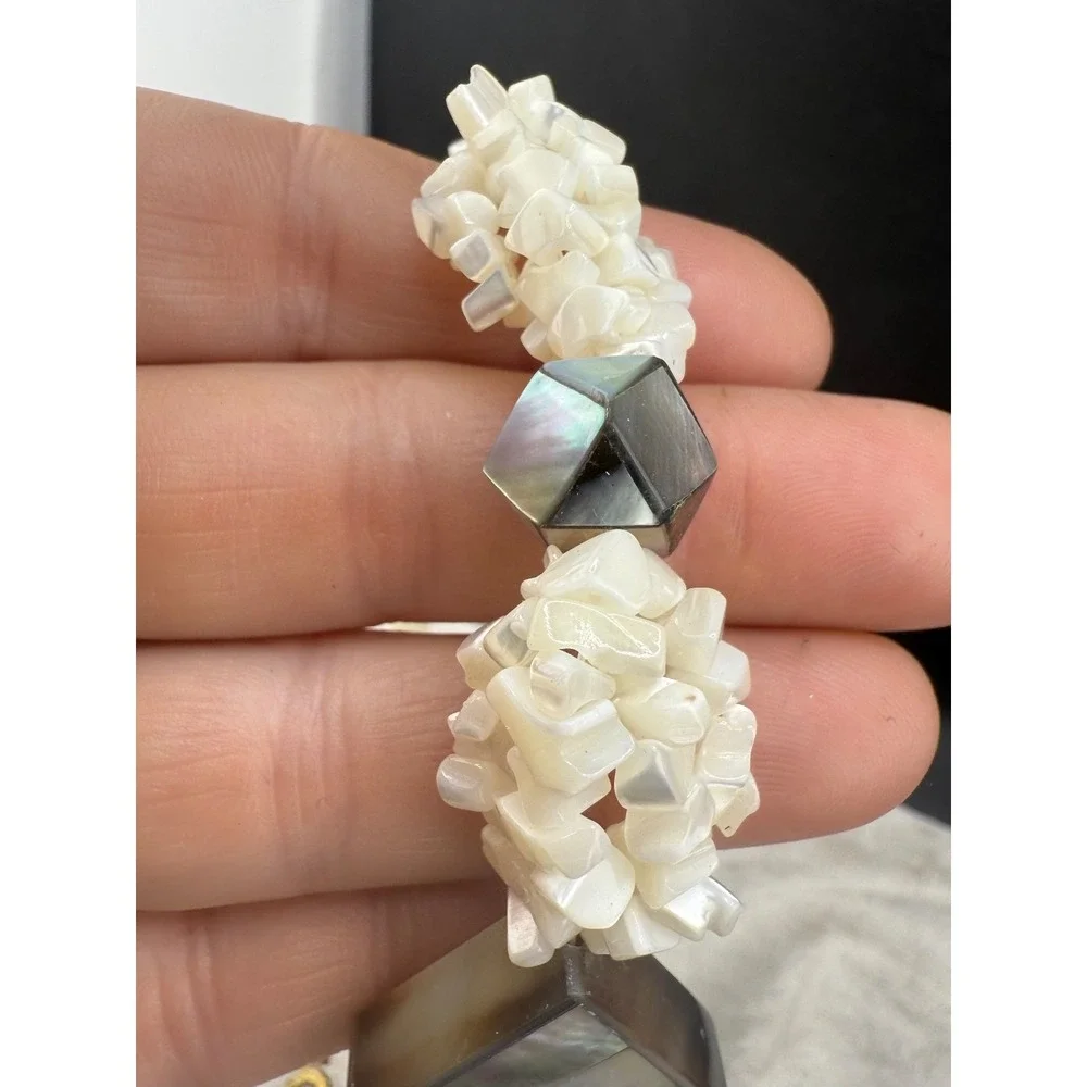 Vintage Shell Bracelet Inlay Mother‎ of Pearl Chunky 9.5